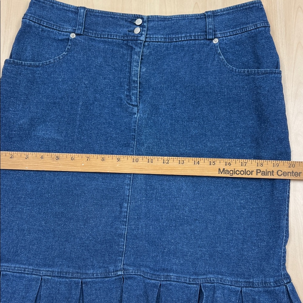 Y2k Ann Trinity Linen Blend High Waisted Blue Denim Skirt with Ruffle Hem 14 - Picture 4 of 8